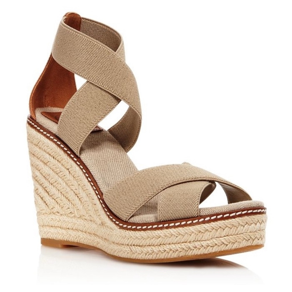 Tory Burch Tan Espadrille Wedge Sandals